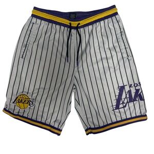 LA Lakers NBA Embroidered Stripe Ultra Game Capone Basketball Shorts Men's L